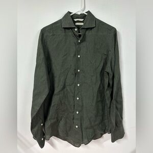 SuitSupply Pure Linen Dress Shirt Men 14.5/15 (37/38) Dark Green Slim Fit